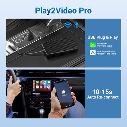 Ottocast Play2video Pro Ai Box Wireless CarPlay Android Auto Adapter Built in Youtube Netflix for Car with Wired Carplay