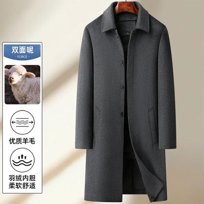 High Quality Men's Long-Length Wool Duck Down Liner Woolen Coat Business Casual Windbreaker Puffer Jacket Solid Wool Overcoat