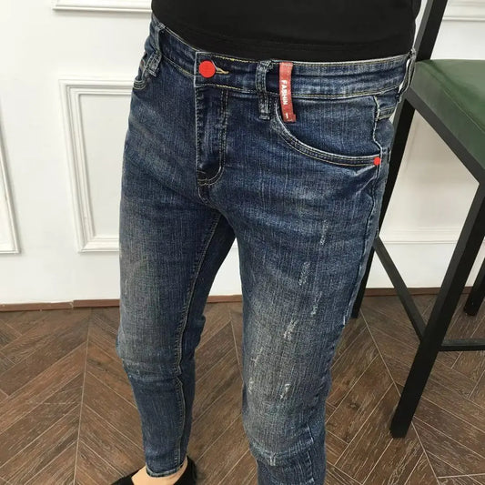 Fashion Autumn Jeans for Men Slim Denim Pencil Pants Blue Ripped Designer Korean Brand Trousers Men Luxury Streetwear Pants Male