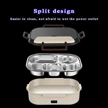 Electric Heated Lunch Boxes Stainless Steel Food Insulation Bento Lunch Box Home Portable Keep Warm Lunch Box with Storage Bag