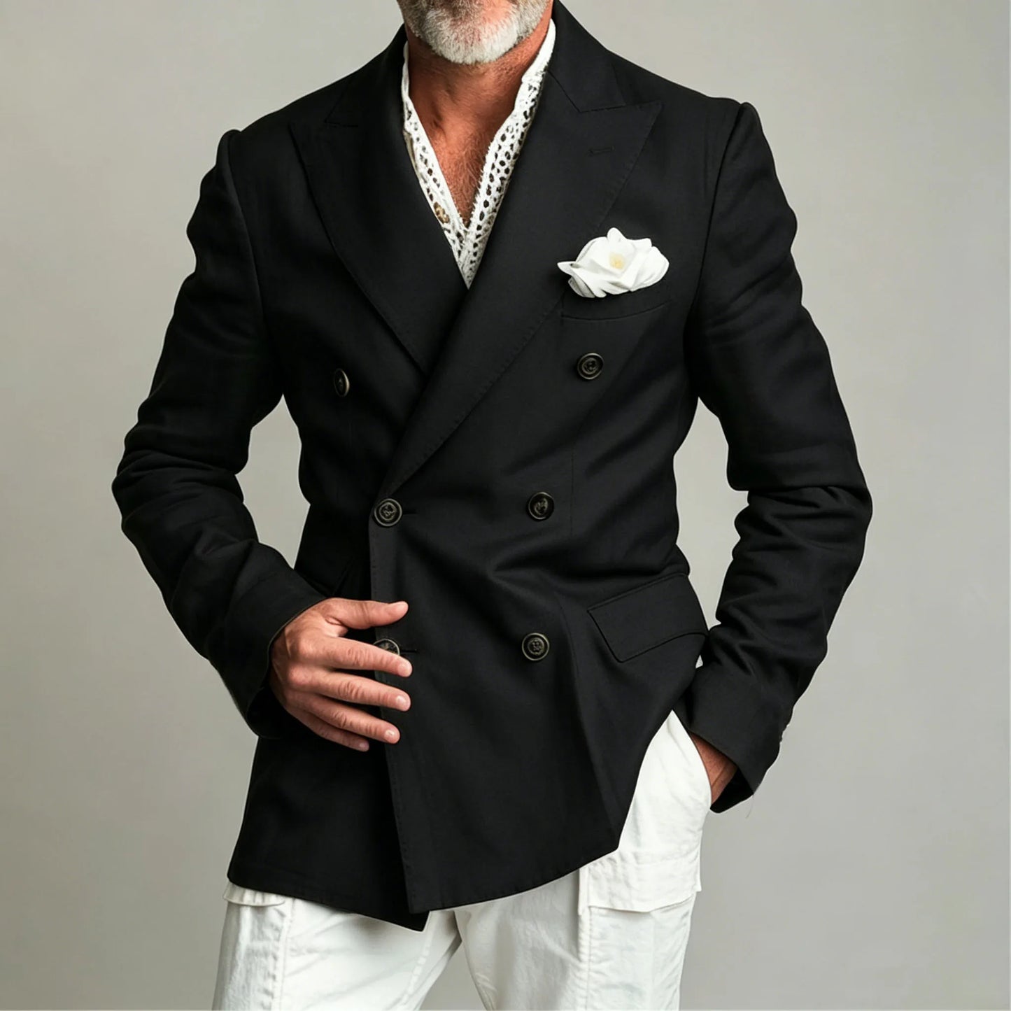 Men's Linen Blazer Jacket Summer Double Breasted Peak Lapel Slim Fit Lightweight Casual Linen Men Sport Coat For Gentlemen