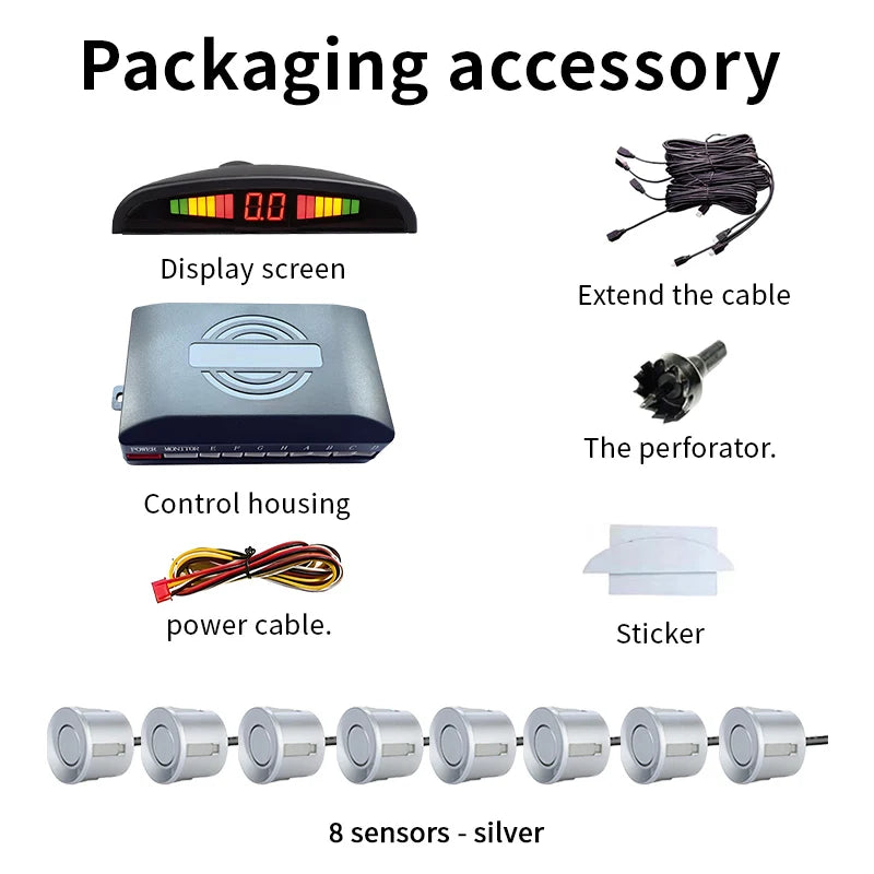 8 Sensors LED Car Parking Sensor 22mm Buzzer Warning With Display Screen Host Control Box For Truck Van RV