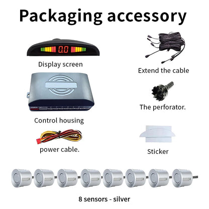 8 Sensors LED Car Parking Sensor 22mm Buzzer Warning With Display Screen Host Control Box For Truck Van RV