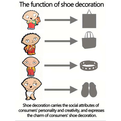 17-100pcs Cartoon Family Guy Shoe Charms For Slides Sandals, PVC Shoe Decorations Accessories For Christmas Gift Party Favor
