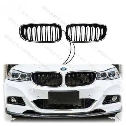 For BMW 3 Series GT F34 2012 - 2020 Double Lines Fromt Bumper Kidney Racing LED Light Grille Lamp Grill Gloss Black Car Styling