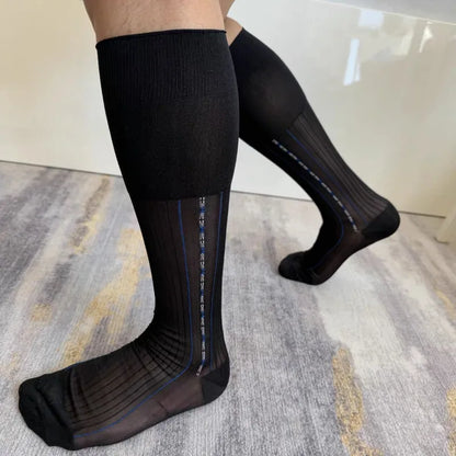 Men's Knee High Formal Socks Long Gentleman Stockings Soft Elastic Nylon Business Dress Socks for All Seasons Solid Color Party