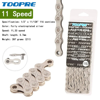 TOOPRE Bicycle chain 6 7 8 9 10 11 12 speed MTB Road bike Chain Single Speed Velocidade Electroplated Silver Golden Chain 116L