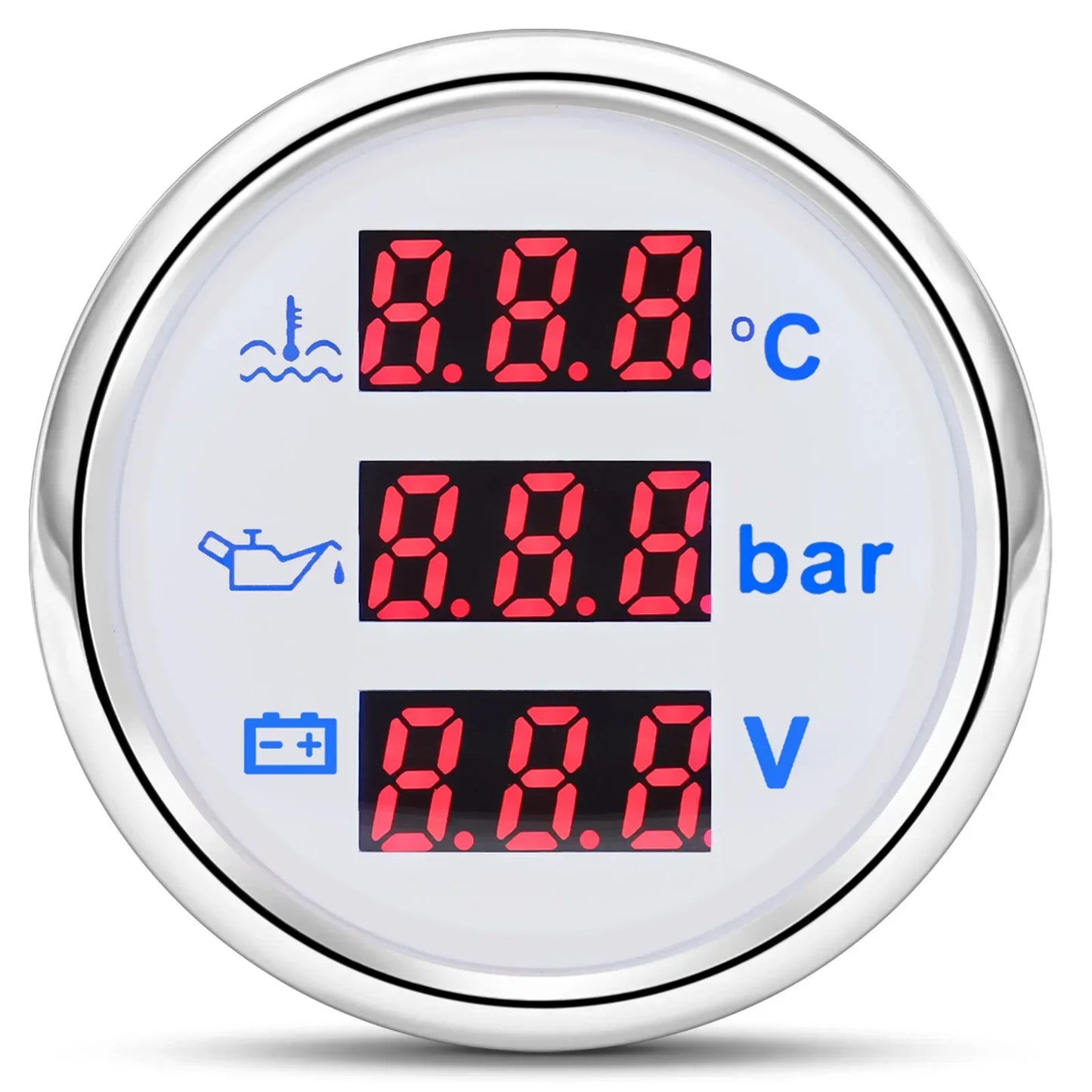 3 in 1 Car Gauge﻿ Water Temperature + Oil Pressure + Voltmeter 52mm Digital Red Backlight  Waterproof car gauge or with Sensor
