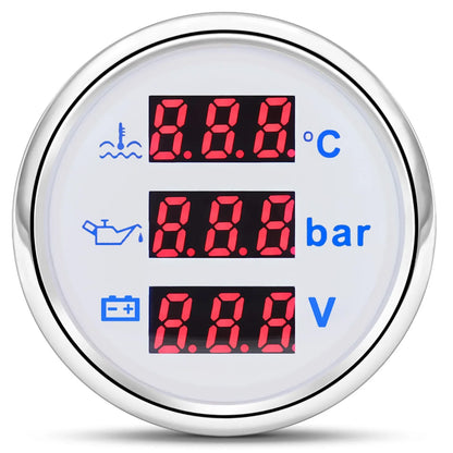 3 in 1 Car Gauge﻿ Water Temperature + Oil Pressure + Voltmeter 52mm Digital Red Backlight  Waterproof car gauge or with Sensor