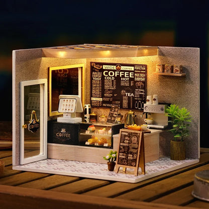 Coffee Shop Doll House Mini DIY Kits Making Room Assembling Toys Bedroom Decorations Furniture Dollhouses Toys For Xmas Gifts