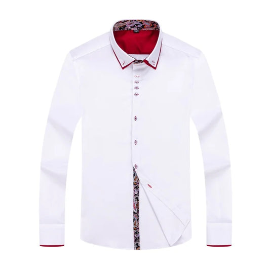2025 Spring/Fall Men's Slim Fit Long Sleeve Shirts Free Iron Chinese Double Collar Trend White Fashion Business Casual Shirt