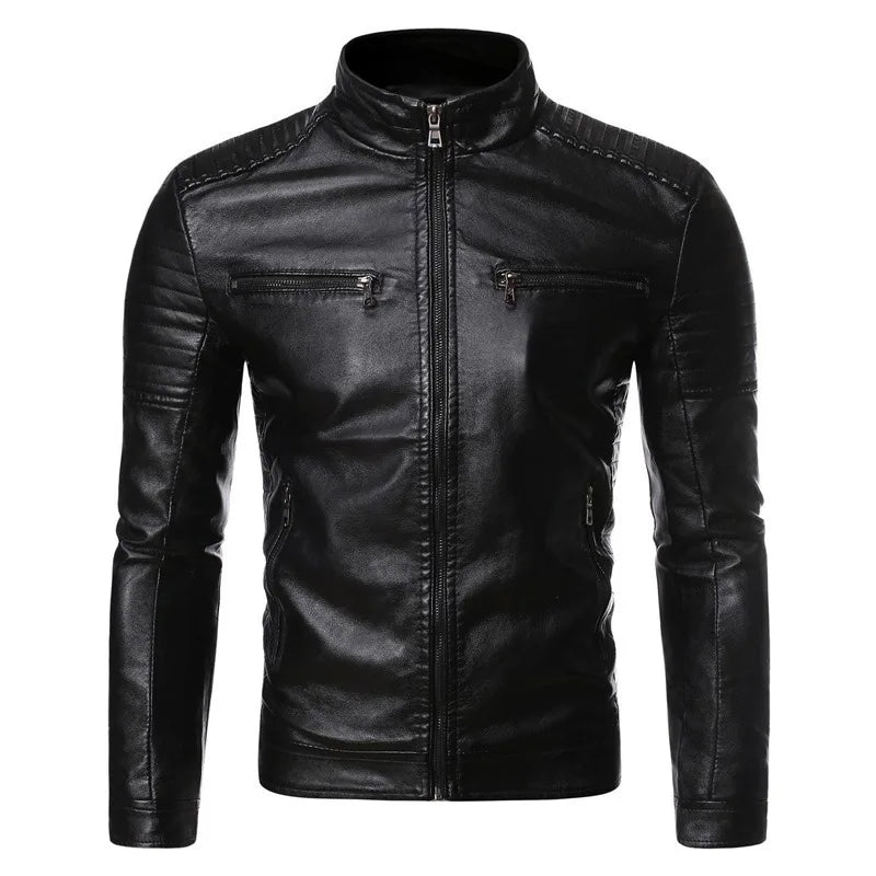 A Slim and Thickened Leather Jacket Men Casual Jacket for Motorcycles Trendy PU Winter Fashionable Leather Jacket Spring Autumn