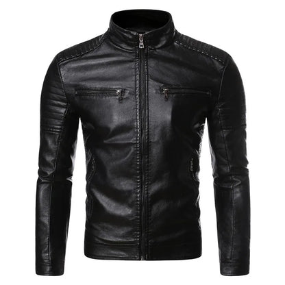 A Slim and Thickened Leather Jacket Men Casual Jacket for Motorcycles Trendy PU Winter Fashionable Leather Jacket Spring Autumn