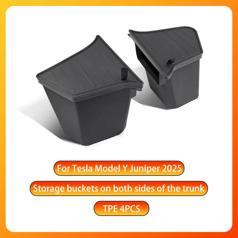 For Tesla Model Y Juniper 2025 Trunk Organizer Side Storage Box Boot Organizer TPE Storage Bin Anti-dirty Car Travel Accessories