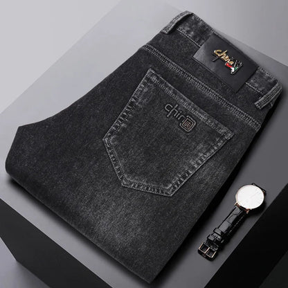 2024 New Black Men's Autumn Winter Thick Jeans Classic Style Stretch Business Loose Straight-leg Casual Pants Men's Denim Pants
