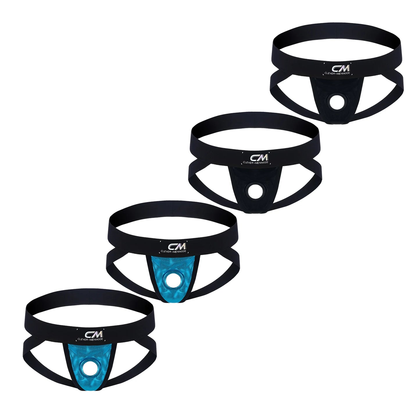 Pack 4 Jockstrap Men Y2K Cock Ring Hole Thong Sexy Faux Leather Underwear Cockring Underpants Wide Waistband Low Rise