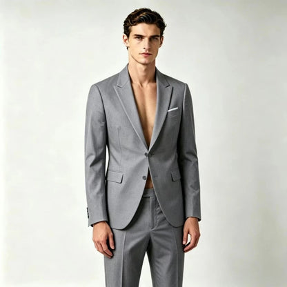 Men's Suit Lightweight Wedding Eegant 2 Piece Set Solid Color Formal Business Blazer Pants Classic Tuxedo for Party Groomsmen