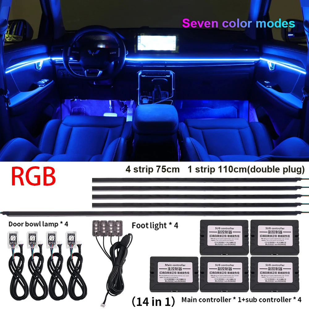18 in 1 New LED Hidden Car Ambient Light Interior LED Black Hidden Acrylic Atmosphere Strip RGB 64/Full Colors Streamer Symphony