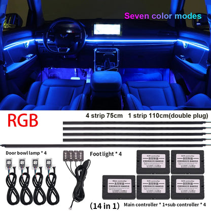 18 in 1 New LED Hidden Car Ambient Light Interior LED Black Hidden Acrylic Atmosphere Strip RGB 64/Full Colors Streamer Symphony