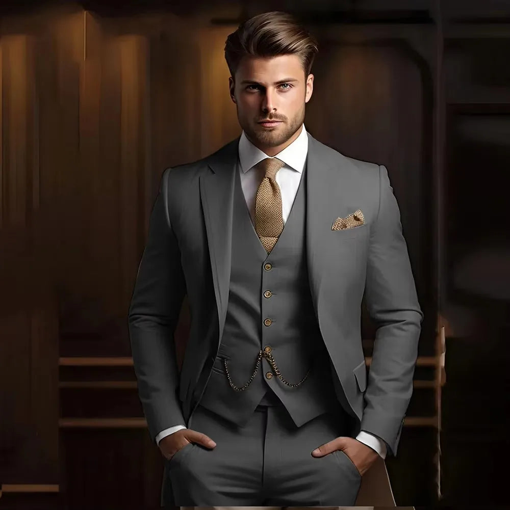 High Quality Black Men's wedding Suits Smart Cusual 3 Piece Custom Slim Fit Male Blazer Wedding Groom Tuxedos Costume Homme