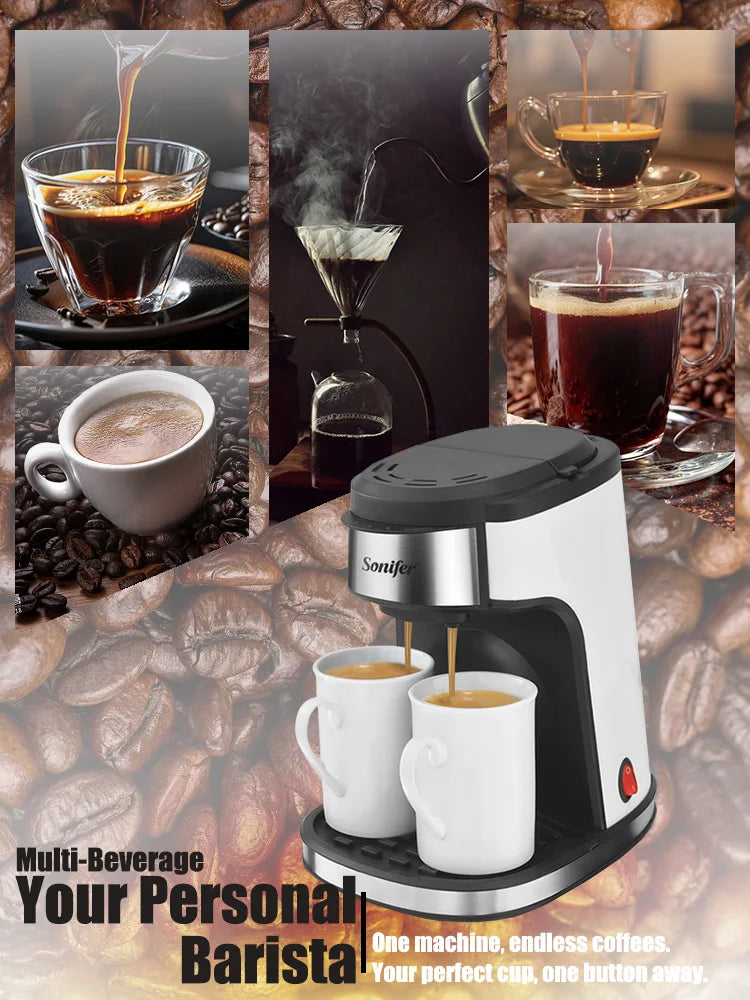 Sonifer 2-Cup Drip Coffee Maker SF-3540 (240ml), 450W, Includes 2 Porcelain Mugs, Reusable Filter, One-Touch Control