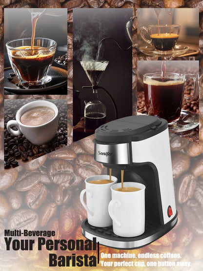 Sonifer 2-Cup Drip Coffee Maker SF-3540 (240ml), 450W, Includes 2 Porcelain Mugs, Reusable Filter, One-Touch Control