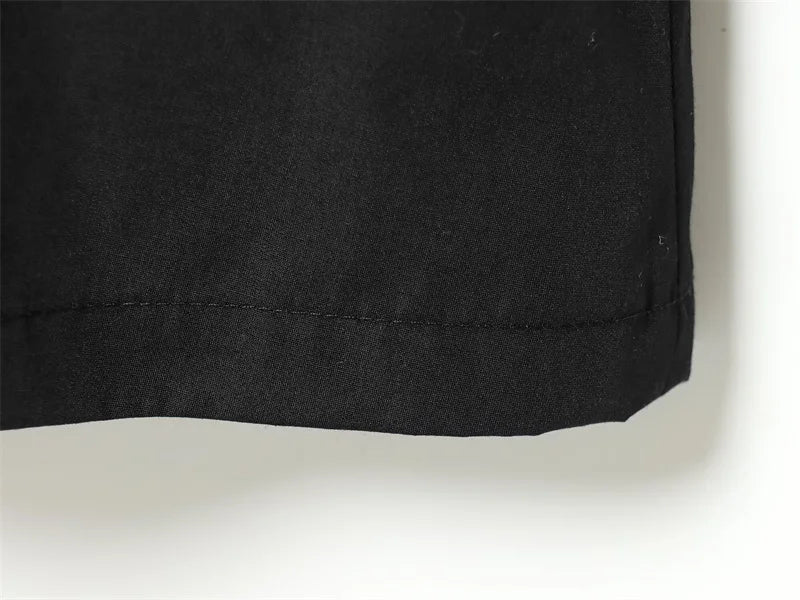 Women's Dress 2026 New Spring Summer Black Pleated Poplin Midi Dress for Women Fashion Stylish Female Dress