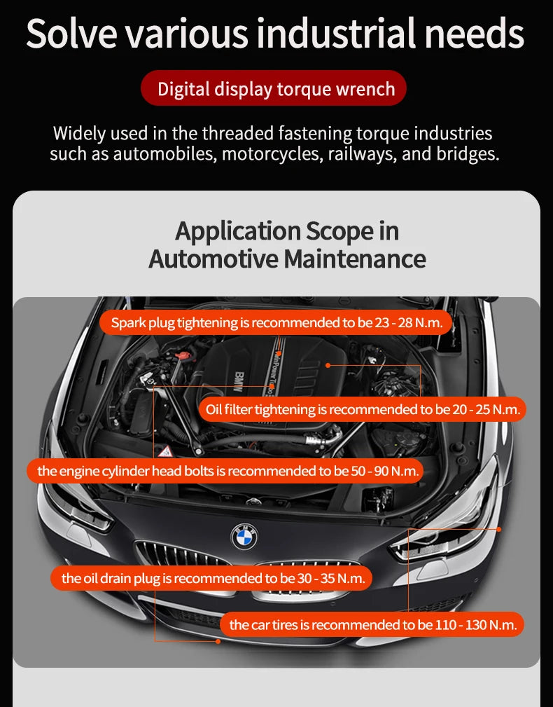 MOVECRAB Digital Torque Wrench 0.6-340N.m 2% Accuracy Preset & LED/Buzzer Alerts for Bike Motorcycles Automotive Mechanical Tool