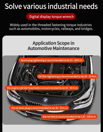 MOVECRAB Digital Torque Wrench 0.6-340N.m 2% Accuracy Preset & LED/Buzzer Alerts for Bike Motorcycles Automotive Mechanical Tool