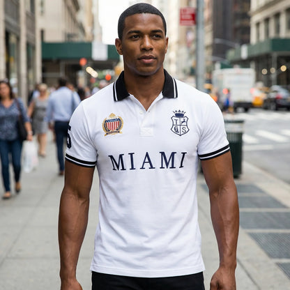 Men's Polo Shirt USA MIAMI Royal Short Casual Sport Party High-End Cotton Embroidery Luxury Contrast Color Original Design
