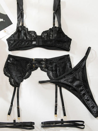 Belamimi Sexy Lace Lingerie See Through Floral Bra Garter Set  Seductive Underwear Fine Women Exotic Intimate Apparel