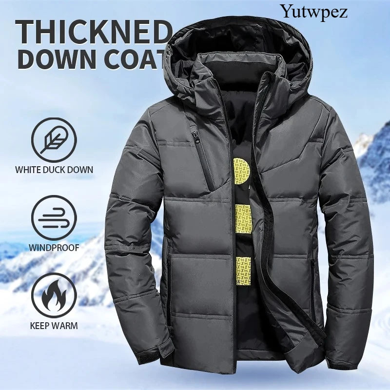 White Duck Down Jacket Men Winter Men's Coat Windproof Removable Cap Parkas Solid Color Outdoor Casual Hooded Overcoat Clothes