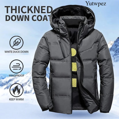 White Duck Down Jacket Men Winter Men's Coat Windproof Removable Cap Parkas Solid Color Outdoor Casual Hooded Overcoat Clothes