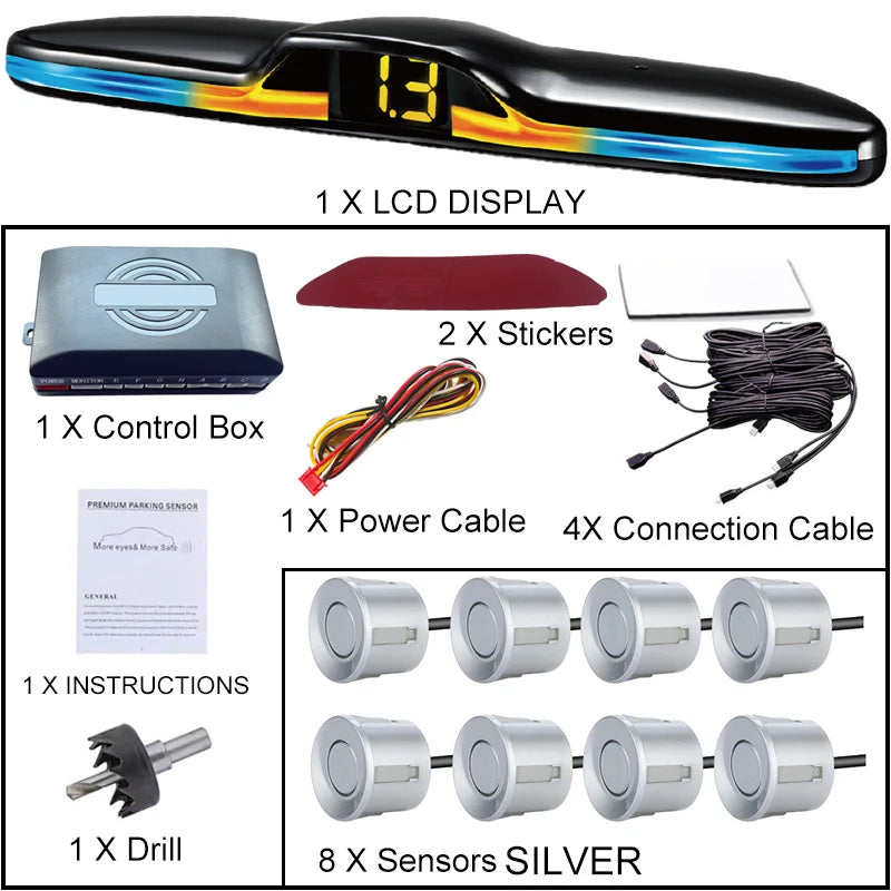 6 Or 8 Sensor Parking Kit LED Display Safe Protection Clear Alert Vehicle Reversing Assistance System