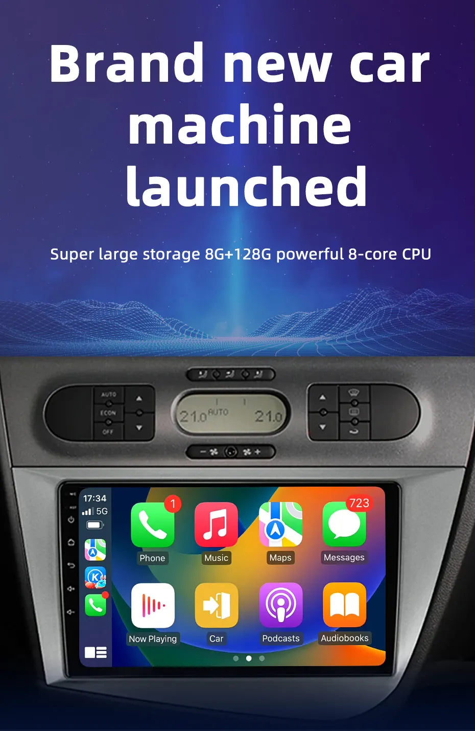 Jundof Car radio For Seat Leon 2 MK2 2005-2012 Carplay Android auto Qualcomm Car stereo Multimedia player 4G Wifi DSP 36EQ RHD
