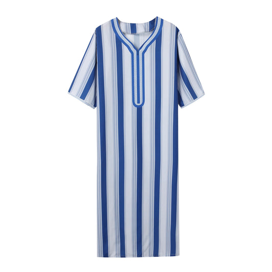 Arab men's short sleeve book printed robe Long Muslim robe Islamic Kamiz Thobe oversized clothing