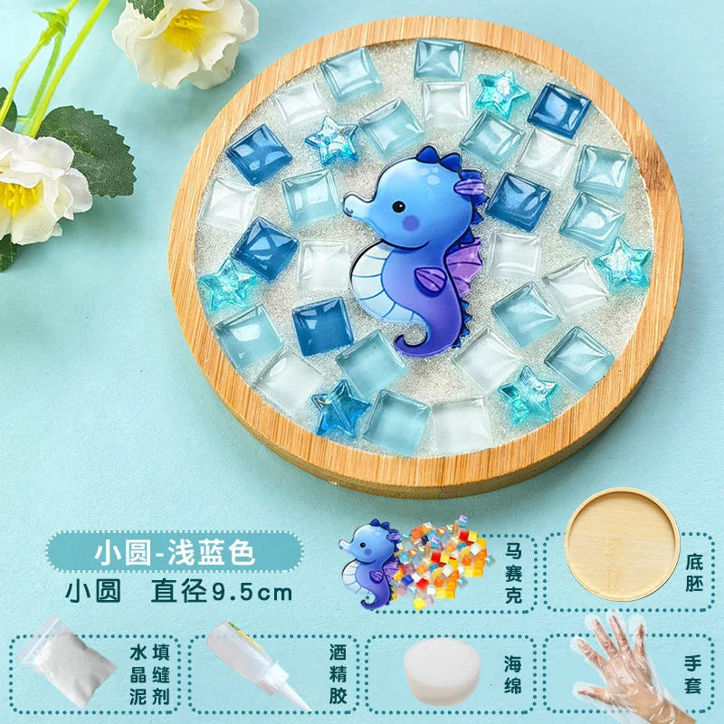 DIY Handmade Coaster Creative Mosaic Crystal Bamboo Material Kits Cup Mat Parent-child Hand Craft Toy Kids Gift