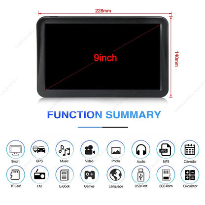 9 Inch Car GPS Navigation Touch Screen Truck Sunshade Sat Nav 256M+8G 2025 Europe Map Navigators FM Transmitter Hi-Fi Speakers