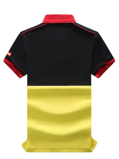 Men's Polo Shirt Spain Short Sleeve Royal Leisure Sports Party Cotton Embroidered With Slit Contrast Color Original Design