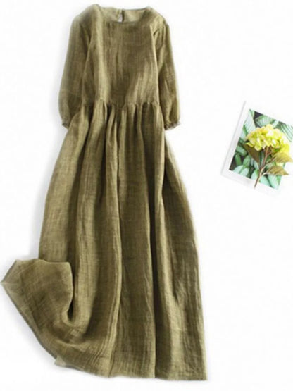 Elegant High-End Cotton Linen Dress Women's Fashionable Oversized Skirt A-Line Long Robe Drifting Style Summer Commute Pure C...