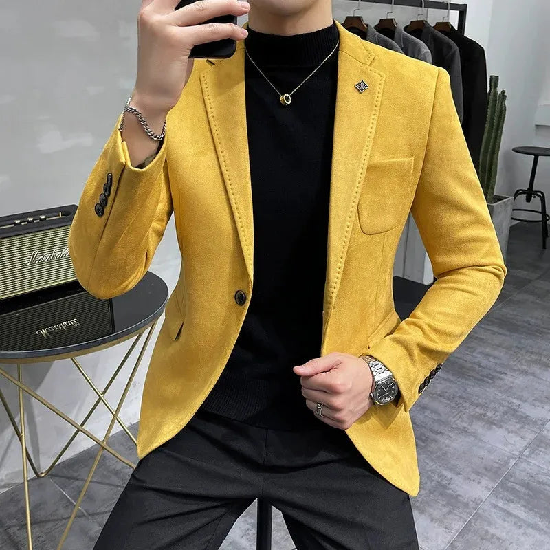Men's Fleece Jacket Suit Coat Blazer Men's Business Leisure Slim Fit  Button Suit Coat Men Blazer Slim Fit