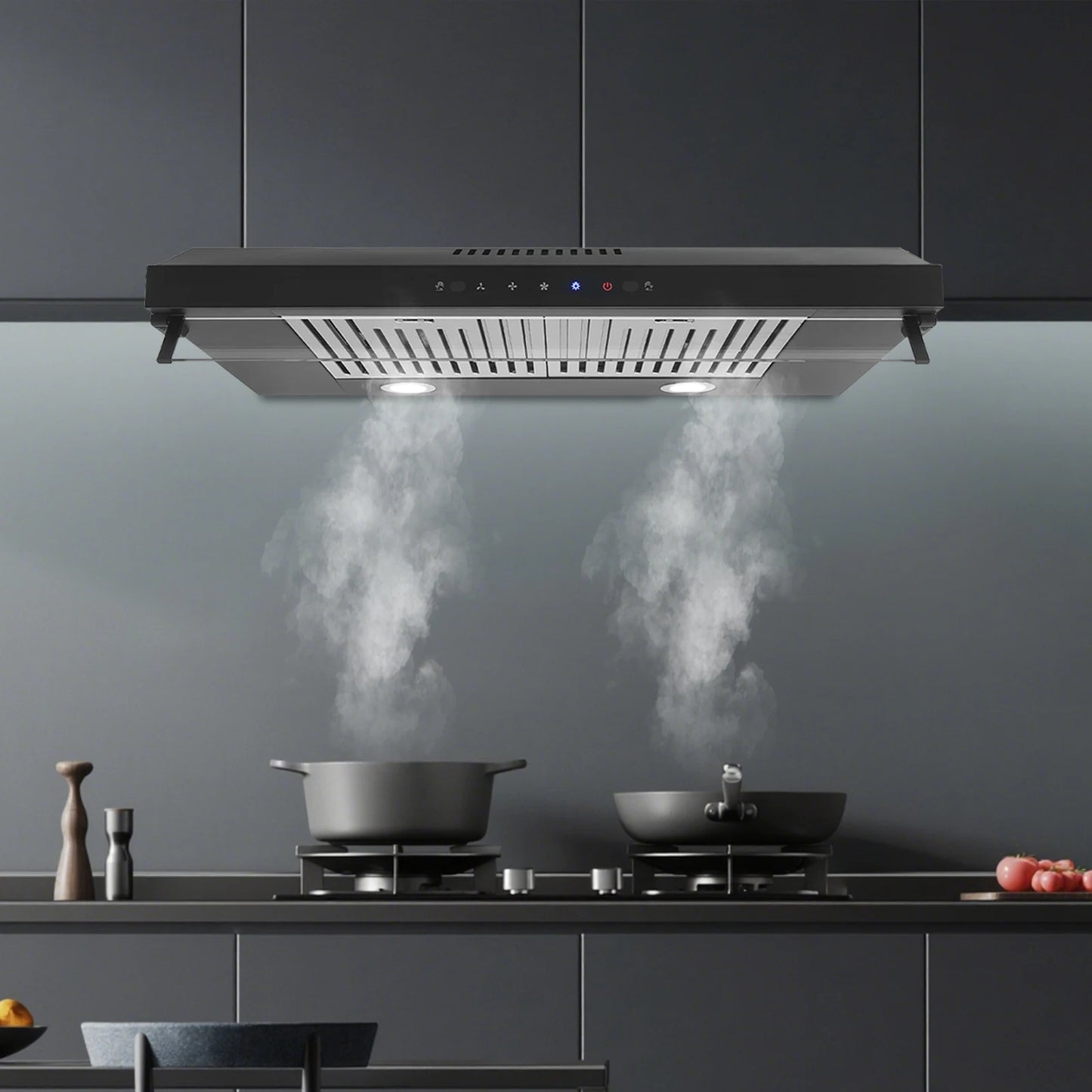 Smart Control under Cabinet Kitchen Range Hood with Adjustable Speed And LED Lights 75*49.5*14cm/29.53*19.49*5.51in US Standard