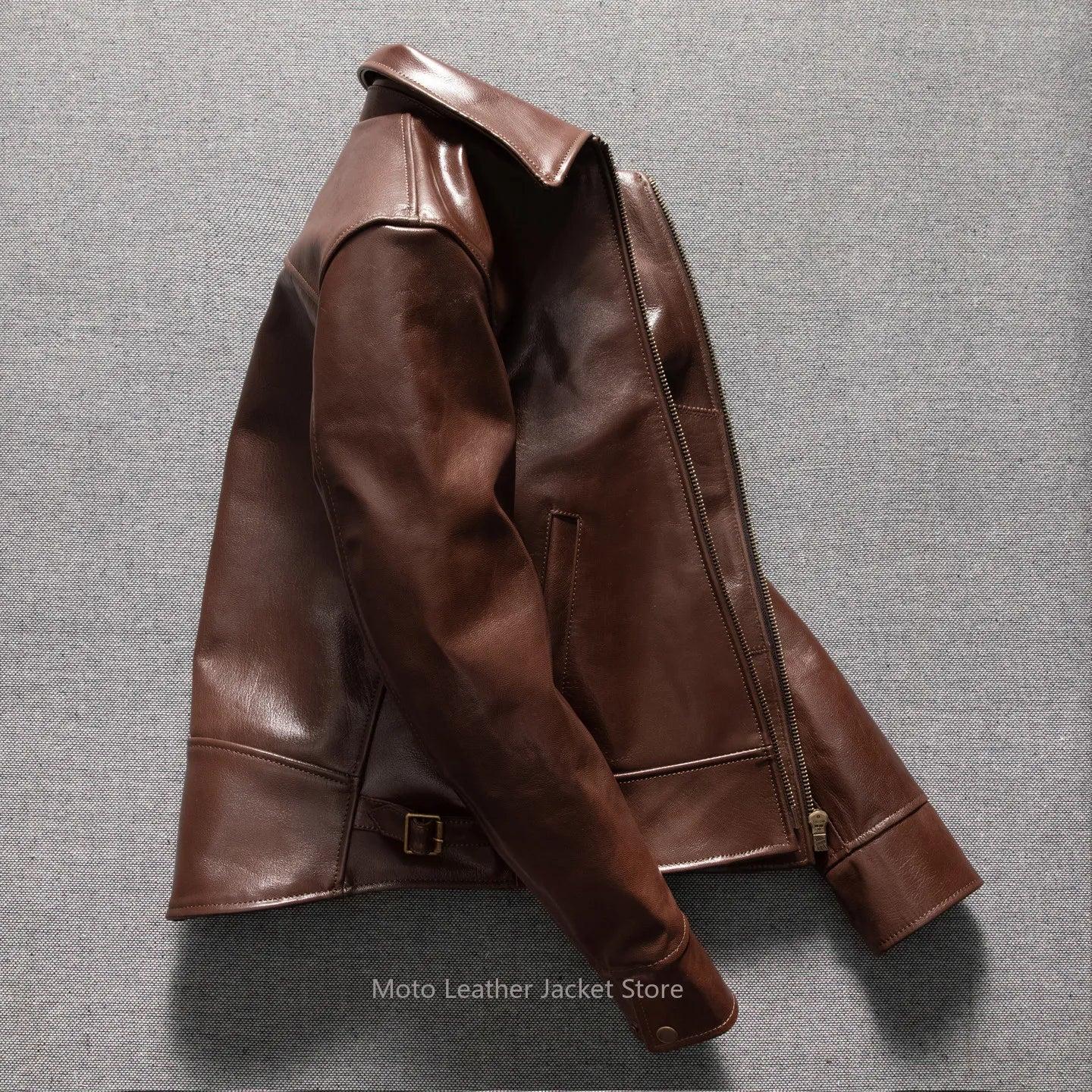 Men's Uncoated Oil Wax Thick First Layer Goatskin Leather Jacket, Short Tailcoat Genuine Leather Biker Coat for Autumn Winter