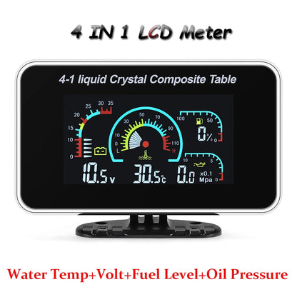 Multi-functional Car Truck LCD Meter 12v Digital Voltmeter / Water Temperature Gauge/RPM Tachometer/Oil Pressure Gauge 1/8NPT