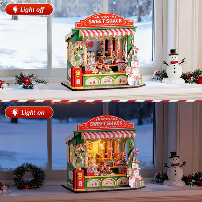 Rolife Miniature House Kit Christmas Candy Stall 170-Piece Model Kit Dolls House 3D Puzzle Mini House Christmas Decor