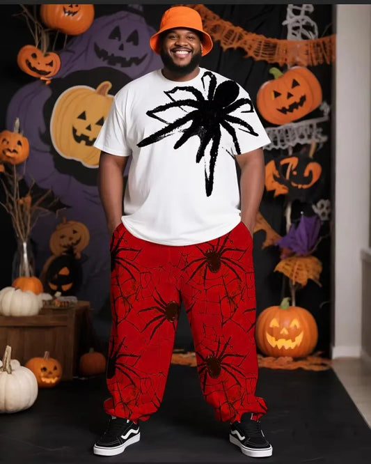 S-9XL Men's Plus Size Hip Hop Short Sleeve T-Shirt and Pants Two-Piece Set