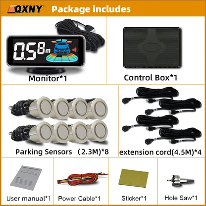 8 Parktronic Parking Sensors Kit Reversing Front and Rear Car Backup Radar Detector Backing Assistance Sound Aler AID