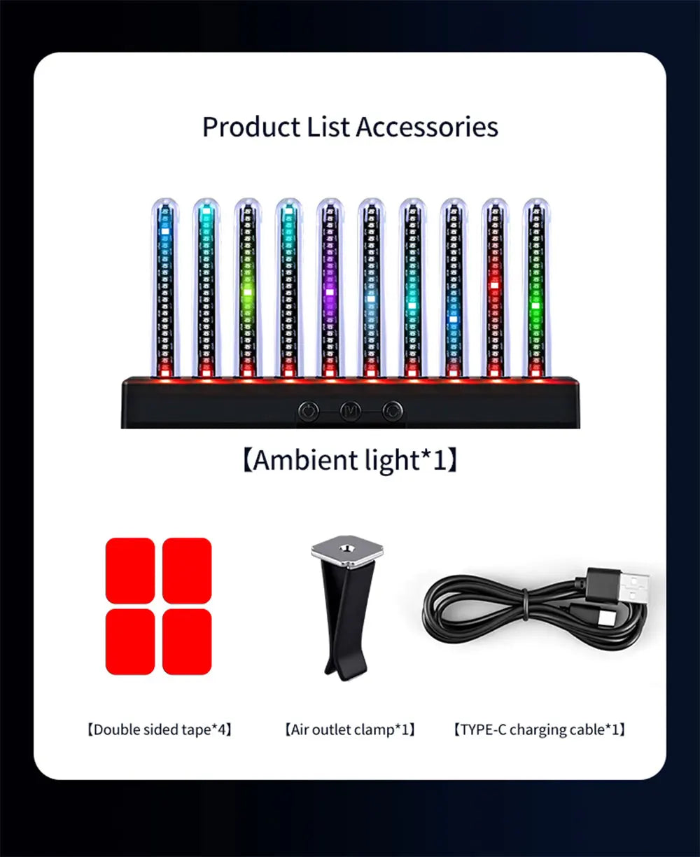 Sound Control Pickup Light Dynamic Gradient RGB Ambient Light Universal Car Air Vent Dashboard Ornament LED Interior Decor Light