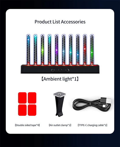 Sound Control Pickup Light Dynamic Gradient RGB Ambient Light Universal Car Air Vent Dashboard Ornament LED Interior Decor Light