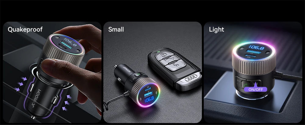 Joyroom 60W Bluetooth 5.4 Car FM Transmitter PD QC 3.0 Cigarette Lighter Adapter Hands-Free Call Fast Charging Car Charger